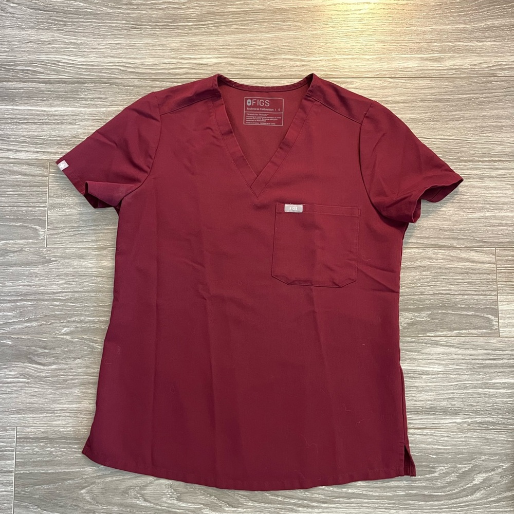 Figs Maroon V-Neck Scrub Top